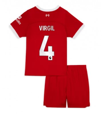 Liverpool Virgil van Dijk #4 Primera Equipación Niños 2023-24 Manga Corta (+ Pantalones cortos)